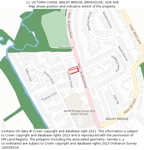 11, VICTORIA CHASE, BAILIFF BRIDGE, BRIGHOUSE, HD6 4DE: Location map and indicative extent of plot