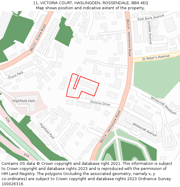 11, VICTORIA COURT, HASLINGDEN, ROSSENDALE, BB4 4EQ: Location map and indicative extent of plot