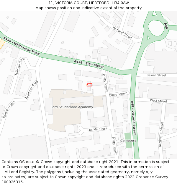 11, VICTORIA COURT, HEREFORD, HR4 0AW: Location map and indicative extent of plot
