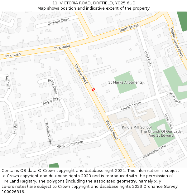 11, VICTORIA ROAD, DRIFFIELD, YO25 6UD: Location map and indicative extent of plot