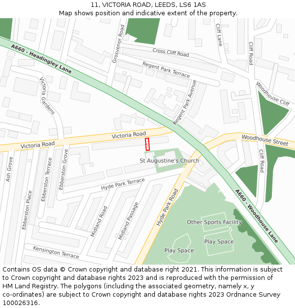 11, VICTORIA ROAD, LEEDS, LS6 1AS: Location map and indicative extent of plot