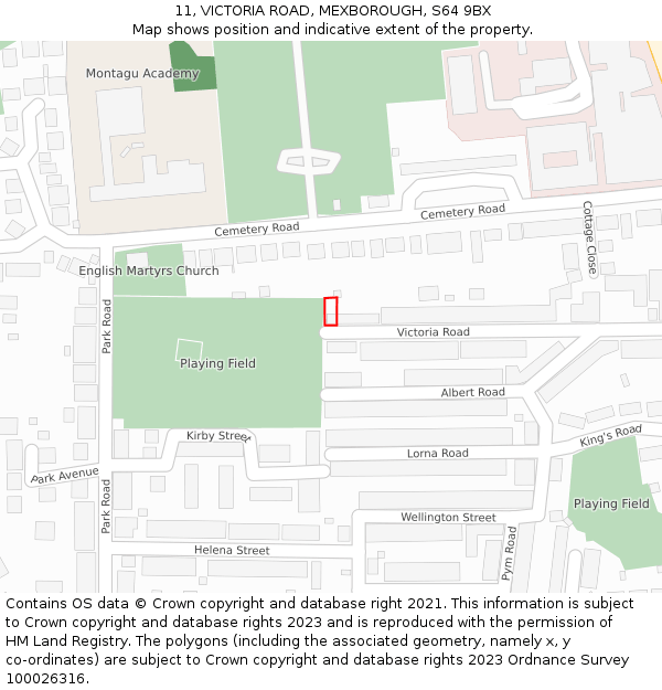 11, VICTORIA ROAD, MEXBOROUGH, S64 9BX: Location map and indicative extent of plot