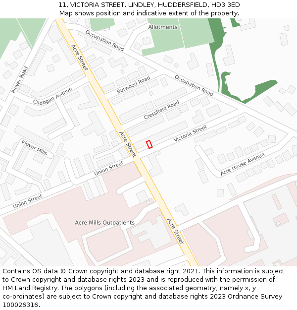 11, VICTORIA STREET, LINDLEY, HUDDERSFIELD, HD3 3ED: Location map and indicative extent of plot