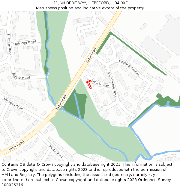 11, VILBERIE WAY, HEREFORD, HR4 9XE: Location map and indicative extent of plot