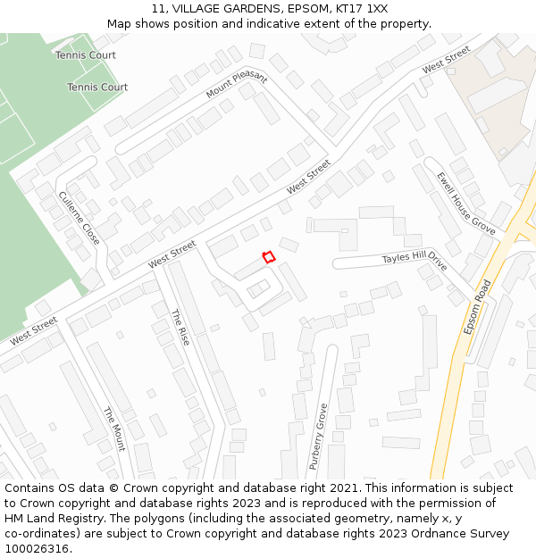 11, VILLAGE GARDENS, EPSOM, KT17 1XX: Location map and indicative extent of plot