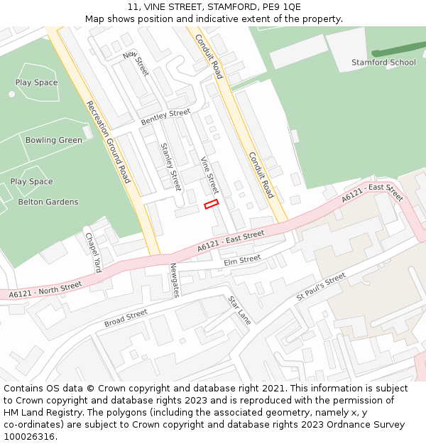11, VINE STREET, STAMFORD, PE9 1QE: Location map and indicative extent of plot