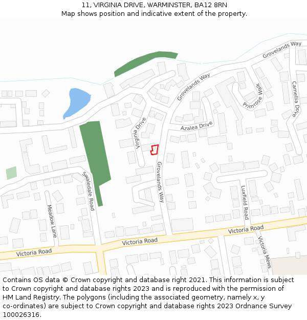 11, VIRGINIA DRIVE, WARMINSTER, BA12 8RN: Location map and indicative extent of plot
