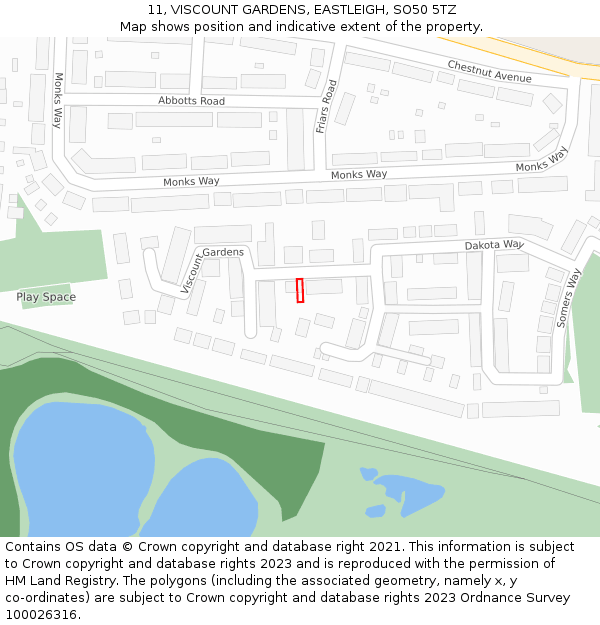 11, VISCOUNT GARDENS, EASTLEIGH, SO50 5TZ: Location map and indicative extent of plot