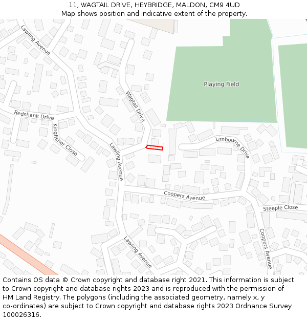 11, WAGTAIL DRIVE, HEYBRIDGE, MALDON, CM9 4UD: Location map and indicative extent of plot