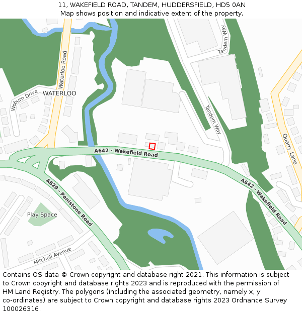 11, WAKEFIELD ROAD, TANDEM, HUDDERSFIELD, HD5 0AN: Location map and indicative extent of plot