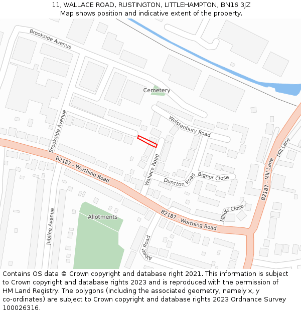 11, WALLACE ROAD, RUSTINGTON, LITTLEHAMPTON, BN16 3JZ: Location map and indicative extent of plot