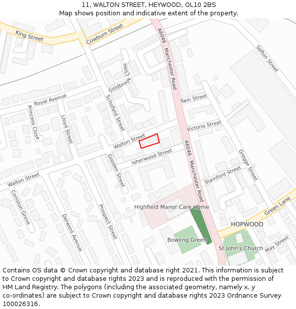 11, WALTON STREET, HEYWOOD, OL10 2BS: Location map and indicative extent of plot