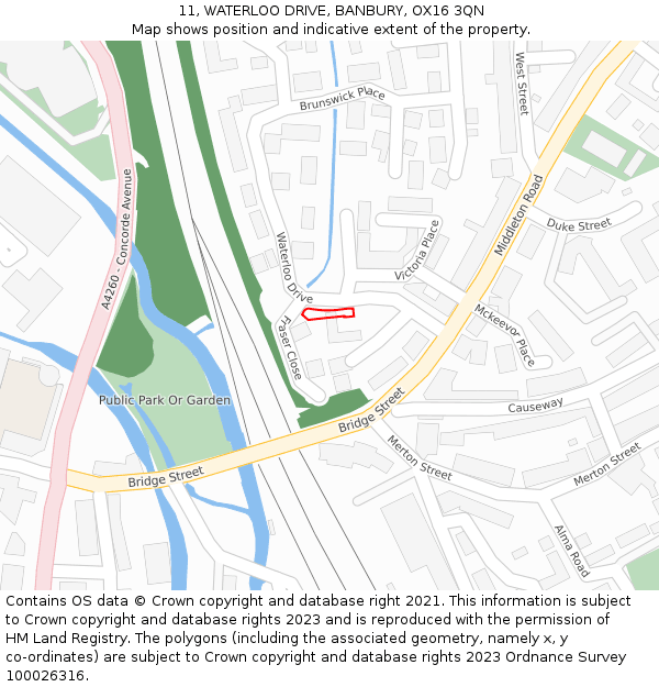 11, WATERLOO DRIVE, BANBURY, OX16 3QN: Location map and indicative extent of plot