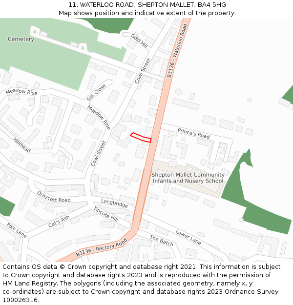 11, WATERLOO ROAD, SHEPTON MALLET, BA4 5HG: Location map and indicative extent of plot