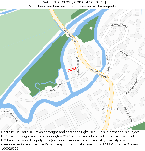 11, WATERSIDE CLOSE, GODALMING, GU7 1JZ: Location map and indicative extent of plot