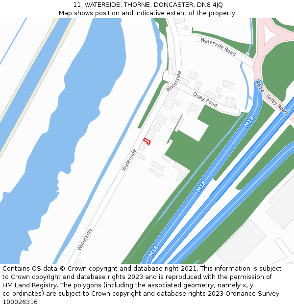 11, WATERSIDE, THORNE, DONCASTER, DN8 4JQ: Location map and indicative extent of plot