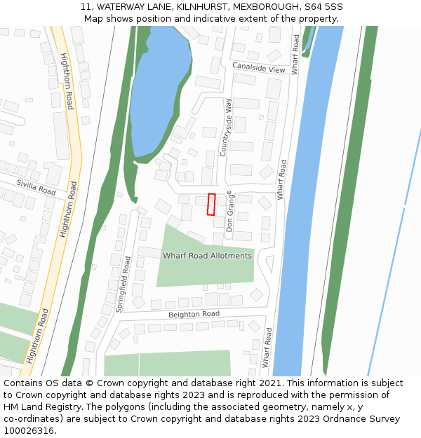 11, WATERWAY LANE, KILNHURST, MEXBOROUGH, S64 5SS: Location map and indicative extent of plot