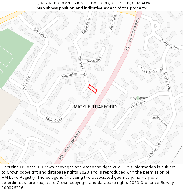 11, WEAVER GROVE, MICKLE TRAFFORD, CHESTER, CH2 4DW: Location map and indicative extent of plot