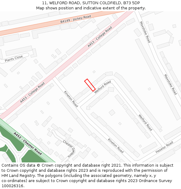 11, WELFORD ROAD, SUTTON COLDFIELD, B73 5DP: Location map and indicative extent of plot