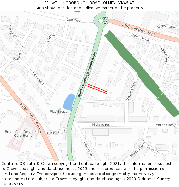 11, WELLINGBOROUGH ROAD, OLNEY, MK46 4BJ: Location map and indicative extent of plot
