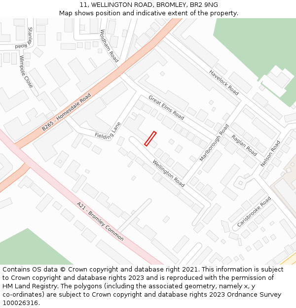 11, WELLINGTON ROAD, BROMLEY, BR2 9NG: Location map and indicative extent of plot