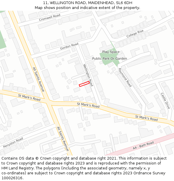 11, WELLINGTON ROAD, MAIDENHEAD, SL6 6DH: Location map and indicative extent of plot