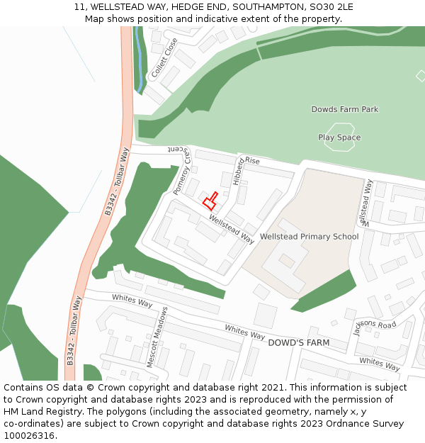 11, WELLSTEAD WAY, HEDGE END, SOUTHAMPTON, SO30 2LE: Location map and indicative extent of plot