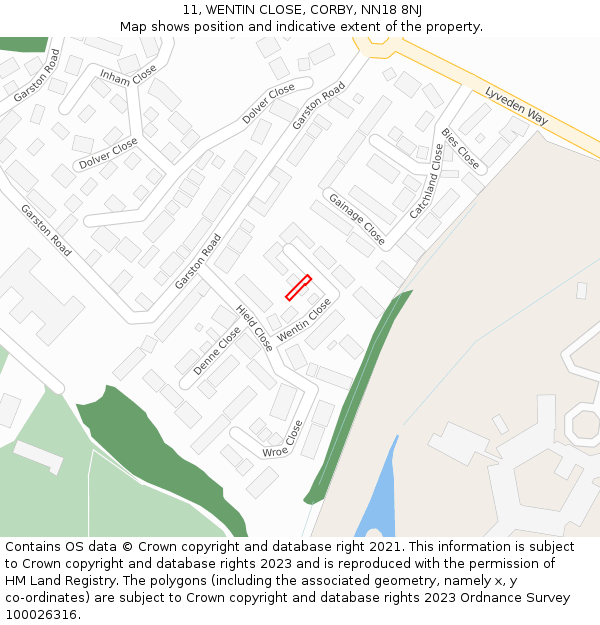 11, WENTIN CLOSE, CORBY, NN18 8NJ: Location map and indicative extent of plot