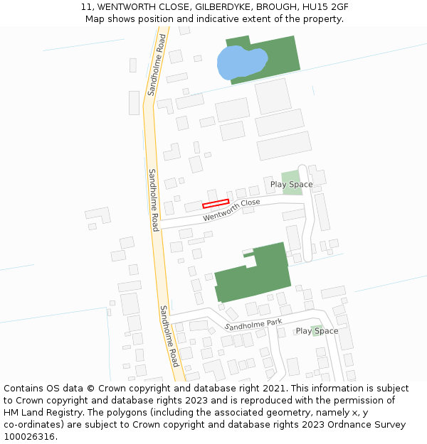 11, WENTWORTH CLOSE, GILBERDYKE, BROUGH, HU15 2GF: Location map and indicative extent of plot