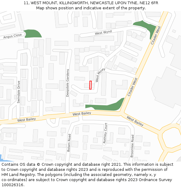 11, WEST MOUNT, KILLINGWORTH, NEWCASTLE UPON TYNE, NE12 6FR: Location map and indicative extent of plot