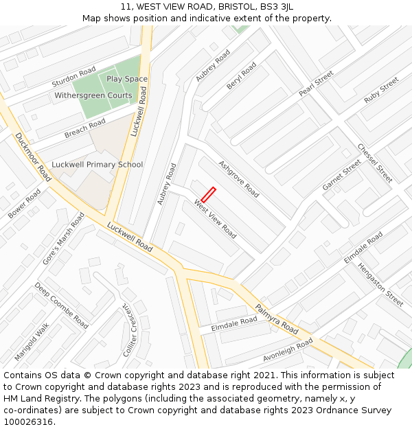11, WEST VIEW ROAD, BRISTOL, BS3 3JL: Location map and indicative extent of plot