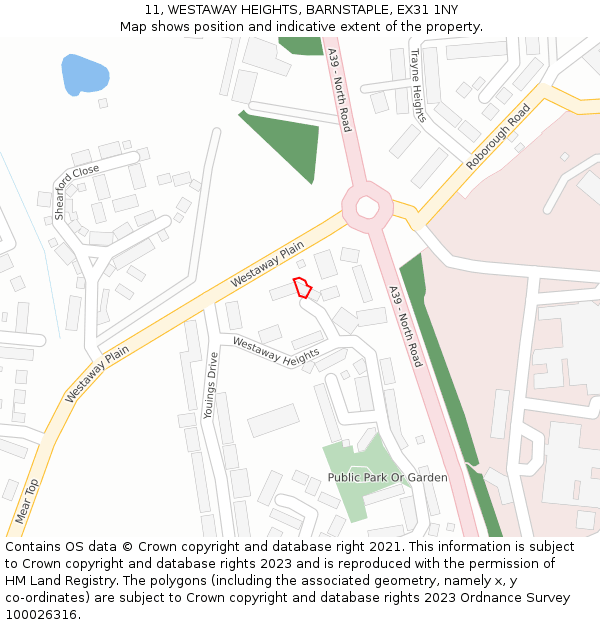 11, WESTAWAY HEIGHTS, BARNSTAPLE, EX31 1NY: Location map and indicative extent of plot
