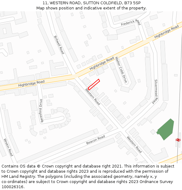 11, WESTERN ROAD, SUTTON COLDFIELD, B73 5SP: Location map and indicative extent of plot