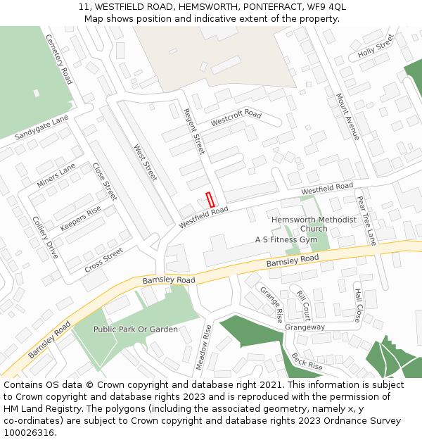 11, WESTFIELD ROAD, HEMSWORTH, PONTEFRACT, WF9 4QL: Location map and indicative extent of plot