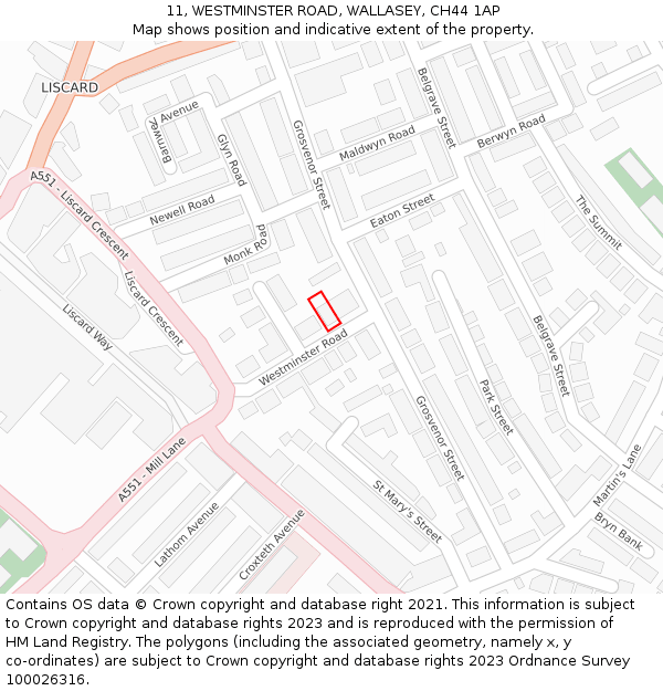 11, WESTMINSTER ROAD, WALLASEY, CH44 1AP: Location map and indicative extent of plot