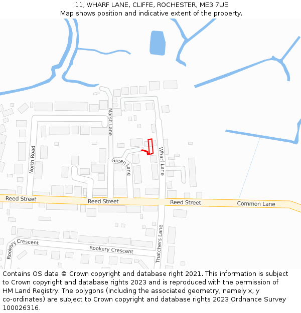 11, WHARF LANE, CLIFFE, ROCHESTER, ME3 7UE: Location map and indicative extent of plot