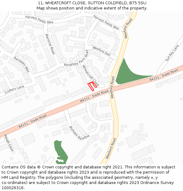 11, WHEATCROFT CLOSE, SUTTON COLDFIELD, B75 5SU: Location map and indicative extent of plot