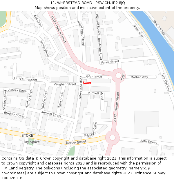 11, WHERSTEAD ROAD, IPSWICH, IP2 8JQ: Location map and indicative extent of plot