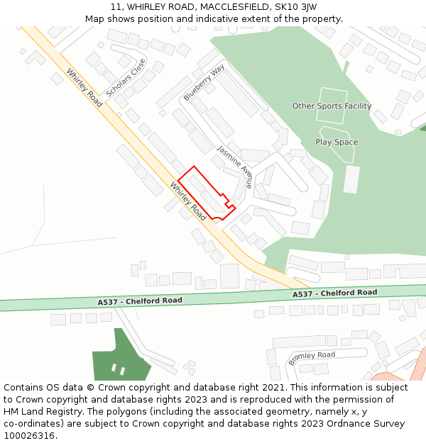 11, WHIRLEY ROAD, MACCLESFIELD, SK10 3JW: Location map and indicative extent of plot
