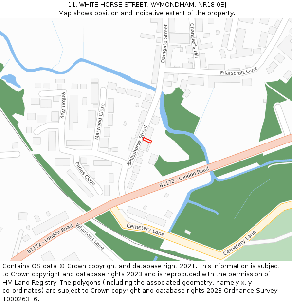 11, WHITE HORSE STREET, WYMONDHAM, NR18 0BJ: Location map and indicative extent of plot