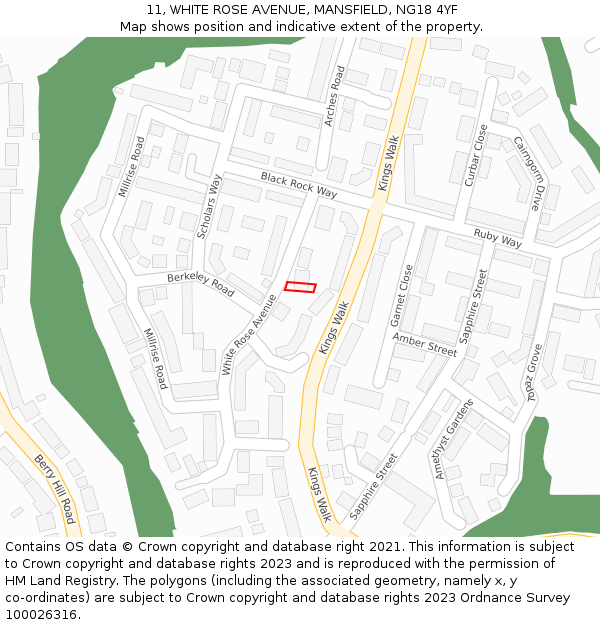 11, WHITE ROSE AVENUE, MANSFIELD, NG18 4YF: Location map and indicative extent of plot
