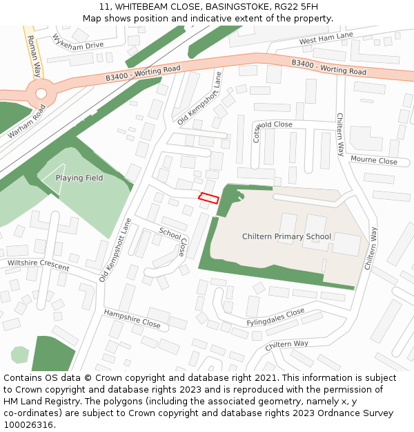 11, WHITEBEAM CLOSE, BASINGSTOKE, RG22 5FH: Location map and indicative extent of plot