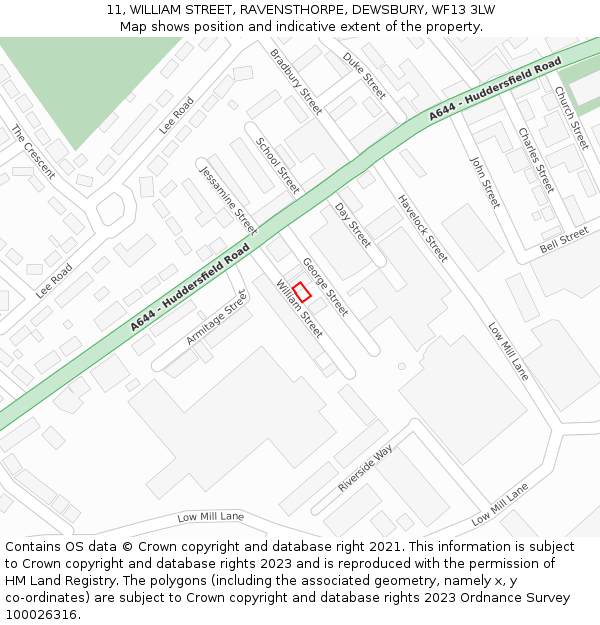 11, WILLIAM STREET, RAVENSTHORPE, DEWSBURY, WF13 3LW: Location map and indicative extent of plot