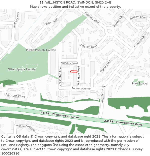 11, WILLINGTON ROAD, SWINDON, SN25 2HB: Location map and indicative extent of plot