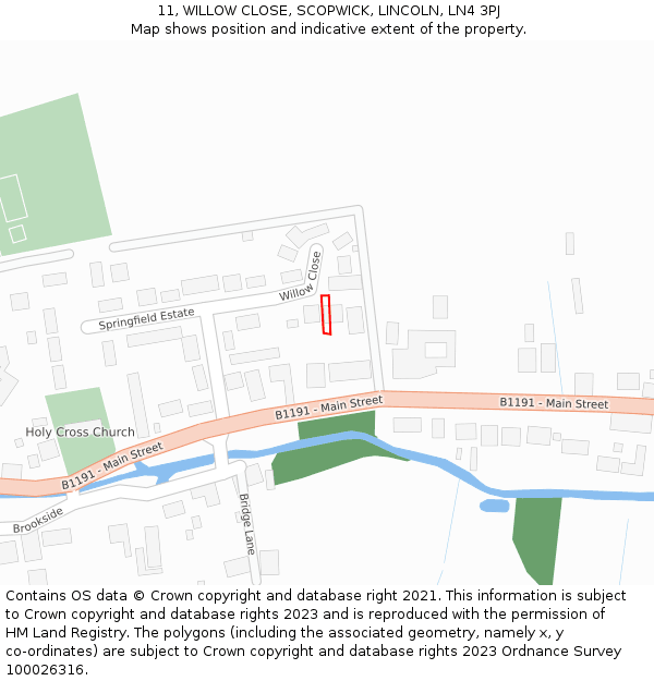 11, WILLOW CLOSE, SCOPWICK, LINCOLN, LN4 3PJ: Location map and indicative extent of plot