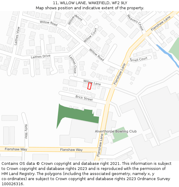 11, WILLOW LANE, WAKEFIELD, WF2 9LY: Location map and indicative extent of plot