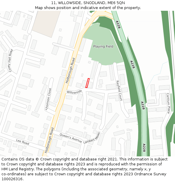 11, WILLOWSIDE, SNODLAND, ME6 5QN: Location map and indicative extent of plot