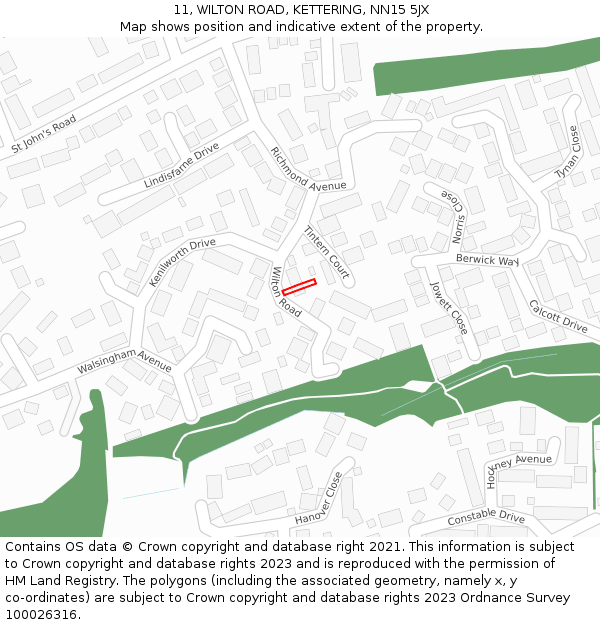 11, WILTON ROAD, KETTERING, NN15 5JX: Location map and indicative extent of plot
