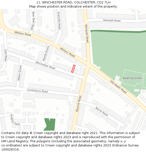 11, WINCHESTER ROAD, COLCHESTER, CO2 7LH: Location map and indicative extent of plot