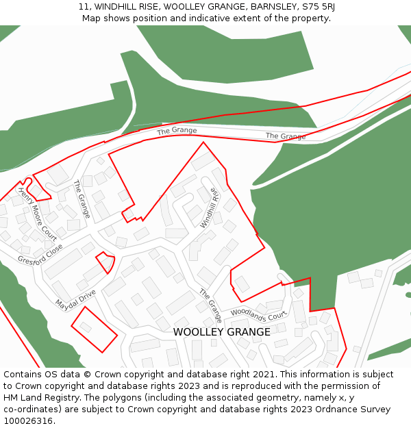 11, WINDHILL RISE, WOOLLEY GRANGE, BARNSLEY, S75 5RJ: Location map and indicative extent of plot